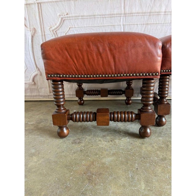 Spanish Colonial Revival Leather Benches With Antique Brass Trim, 1960 For Sale - Image 4 of 12