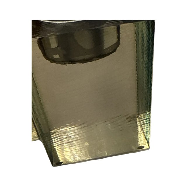 Metal Vintage Modern Smoky Resin Cube Candle Holders Pair Minimalist Architectural Design For Sale - Image 7 of 7