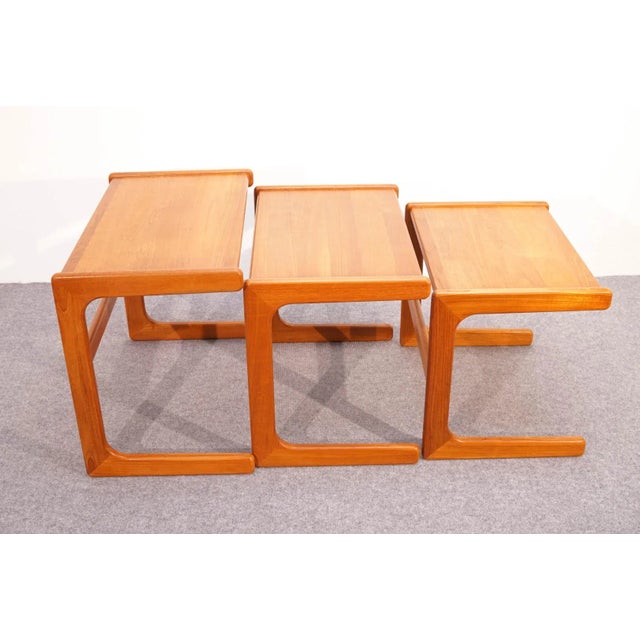 1960s Mid-Century Modern Scandinavian Teak Nesting Tables, Set of 3 For Sale - Image 5 of 11