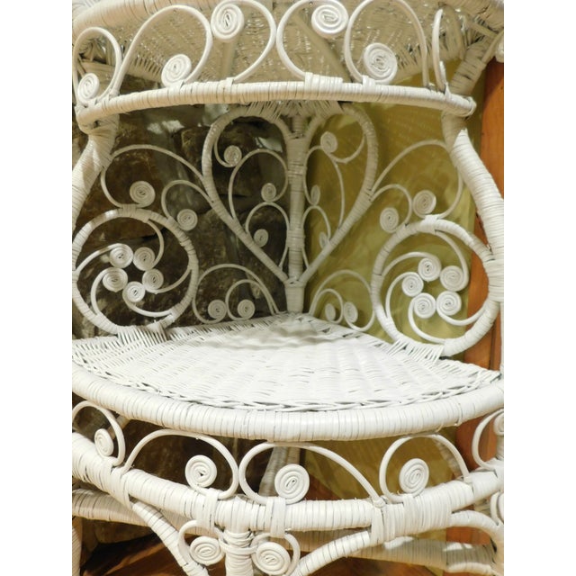 Mid 20th Century Vintage 1960s White Wicker & Rattan Corner Étagère – Ornate Heart + Scroll Motif, 3-Tier, 60" H For Sale - Image 5 of 18