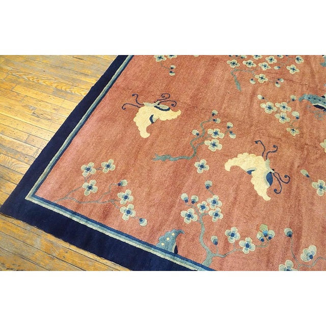 Textile 1890s Pink-Cerise Roses Antique Chinese Peking Rug 9'3" X 11'9" Handknotted Wool Carpet For Sale - Image 7 of 7