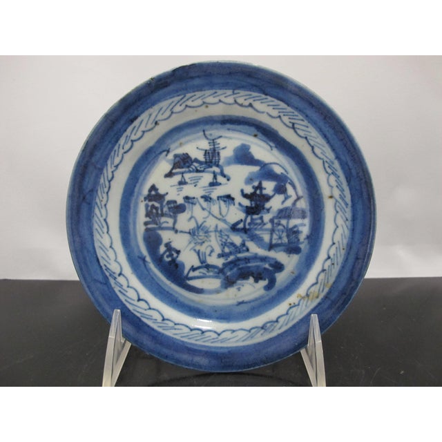 Chinese Export Canton Blue Village Scene Small Porcelain 5 7/8" Plate Set of 3 For Sale In Portland, OR - Image 6 of 6