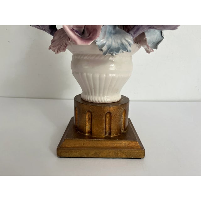 Sky Blue 1950s Italian Floral Bouquet Lamp & Shade For Sale - Image 8 of 18