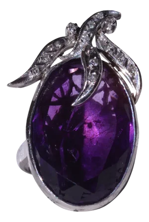 The Mila: Oval Shaped Siberian Amethyst Cocktail Ring in 14 Karat White Gold with Diamonds