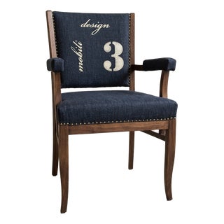 Hungarian Art Deco Accent Armchair in Denim Fabric with Wooden Frame, 1930s For Sale