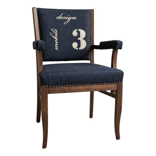 Hungarian Art Deco Accent Armchair in Denim Fabric with Wooden Frame, 1930s For Sale