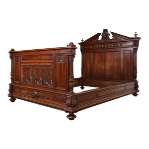 Antique French Renaissance Revival Carved Walnut Full Size Bed, Circa 1880s