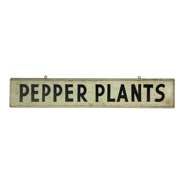 Vintage Wood Black & White Pepper Plants Farm Stand Sign For Sale