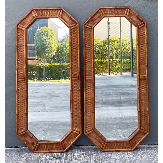 Late 20th Century Vintage Octagon Faux Bamboo Mirrors - A Pair For Sale - Image 5 of 12