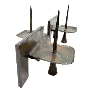 Brutalist Bronze Triple Candlestick by Manfred Bergmeister, 1970s For Sale