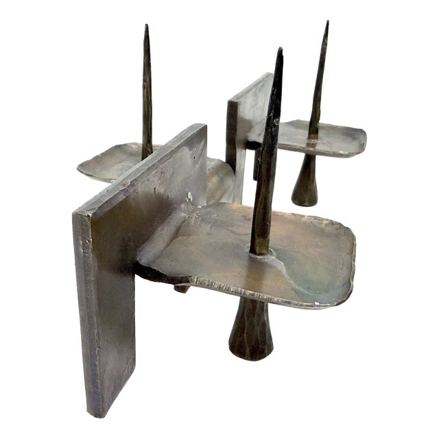 Brutalist Bronze Triple Candlestick by Manfred Bergmeister, 1970s For Sale