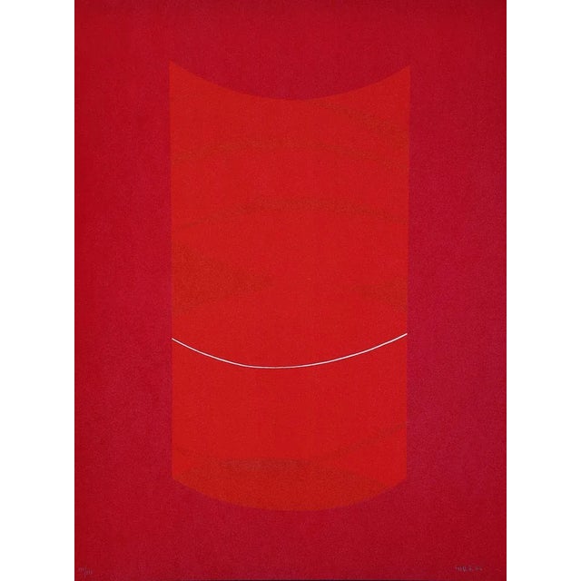 Warm red lithograph Red One realized by Lorenzo Indrimi in the 1970s. This is an edition of 100 prints, plus a few...