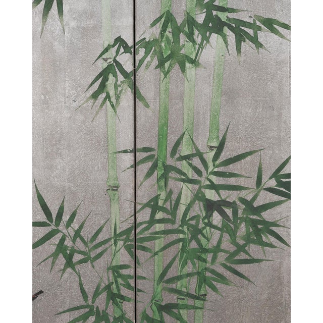 Japanese Showa Four Panel Screen Bamboo in Misty Landscape For Sale - Image 9 of 18
