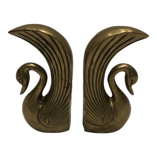 Brass Swan Bookends - a Pair For Sale