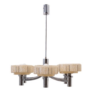Six-Arm Ceiling Lamp in Glass and Steel, 1970s For Sale