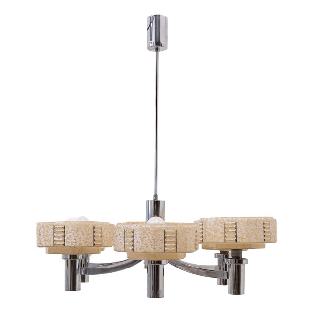 Six-Arm Ceiling Lamp in Glass and Steel, 1970s For Sale