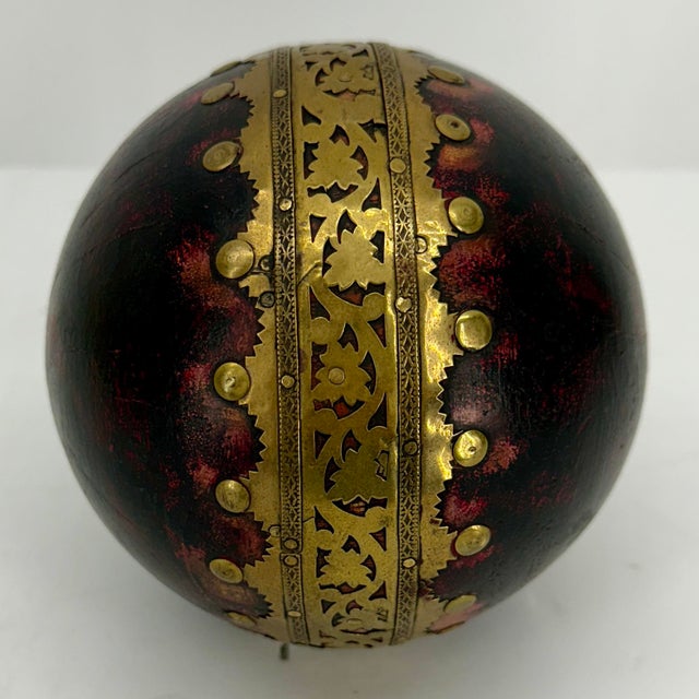 Mid 19th Century French Antique Bowling Ball With Brass Decoration For Sale - Image 5 of 12