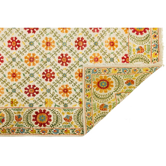 Contemporary Contemporary Hand-Knotted Wool Suzani Style Area Rug With Floral Trellis Pattern For Sale - Image 3 of 12