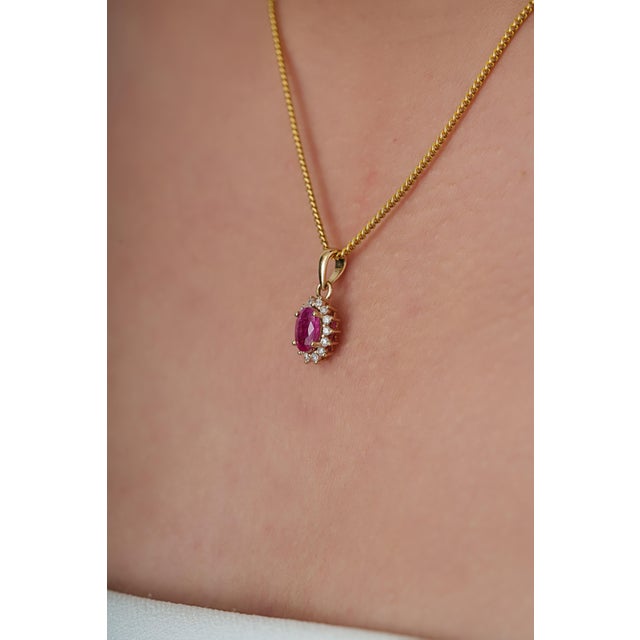 Not Yet Made - Made To Order Peitite Certified Natural Ruby & Diamond Halo Cluster Pendant in 14k Yellow Gold For Sale - Image 5 of 14