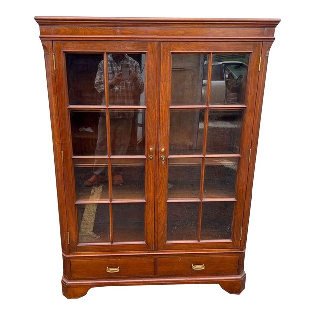 Vintage Solid Wood 2 Door Bookcase For Sale
