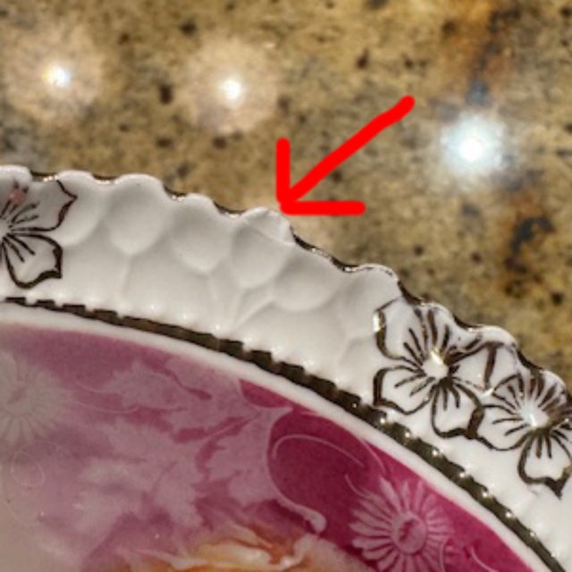RS Prussia Porcelain Bowl. Measures 11 inches across. Has a small rim chip, otherwise in good condition.