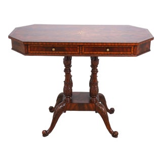 Maitland Smith Inlaid Top Mahogany Console Table For Sale