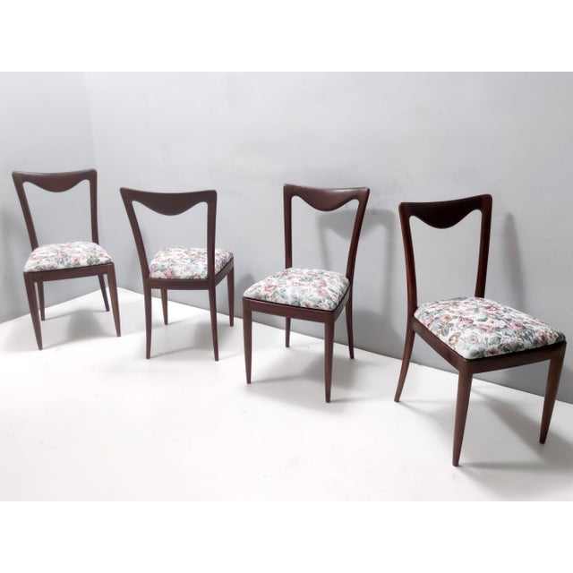 Mid-Century Modern Dining Chairs with Beech Frame and Linen Patterned Fabric attributed to Carlo Enrico Rava, 1950s, Set of 4 For Sale - Image 3 of 13