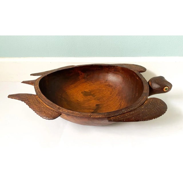 Vintage Island Wood Carved Turtle Bowl For Sale - Image 4 of 13