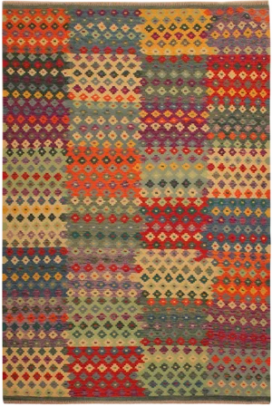 Abstract Purple/Gray Hand-Woven Kilim Wool Rug -7'1 X 9'10