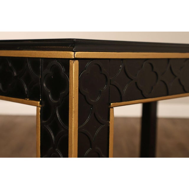 Chinese Chippendale Black Lacquered Dining Table With Two Leaves, Inset Glass For Sale - Image 12 of 18