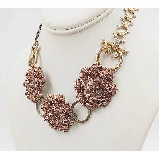 Etruscan Revival Vintage Signed Monet Etruscan Floral Necklace, 1939 For Sale - Image 3 of 9