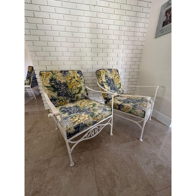 1970s Palm Beach Regency Wrought Iron Patio Set - Sofa and 2 Arm Chairs For Sale - Image 12 of 17