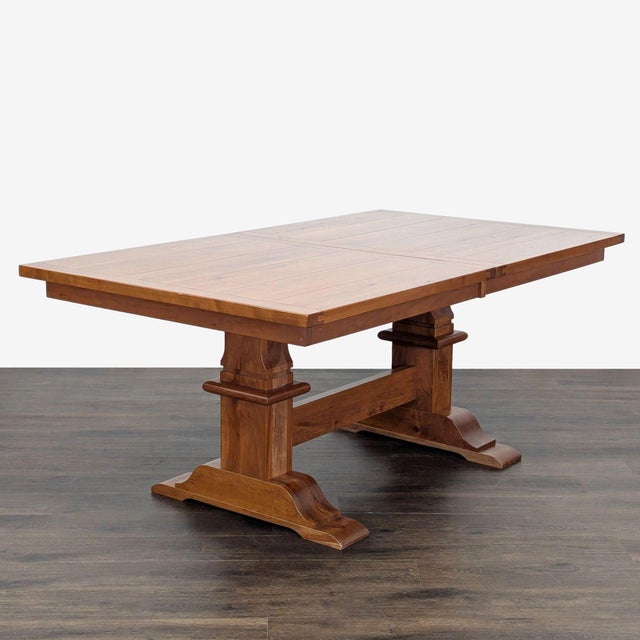 Amish Tables Cherry Trestle Dining Table With Self-Storing Leaves For Sale - Image 4 of 11