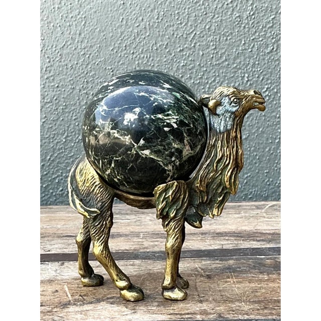 Mid 20th Century Vintage Brass Camel With Stone Sphere For Sale - Image 5 of 12