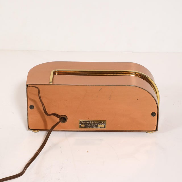 Lawson Clocks Gallery Art Deco Lawson Model P-40 "Zephyr" Streamlined Copper & Brass Electric Clock For Sale - Image 4 of 10