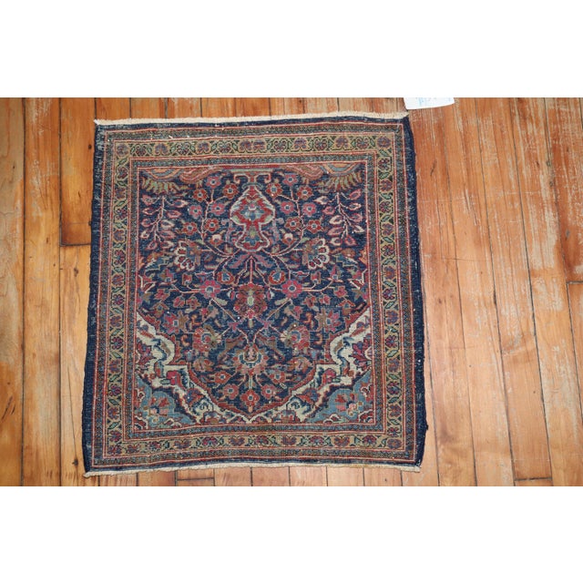 Antique Zabihi Collection Persian Kashan Navy Carpet - 1'9" x 1'10" For Sale - Image 4 of 7