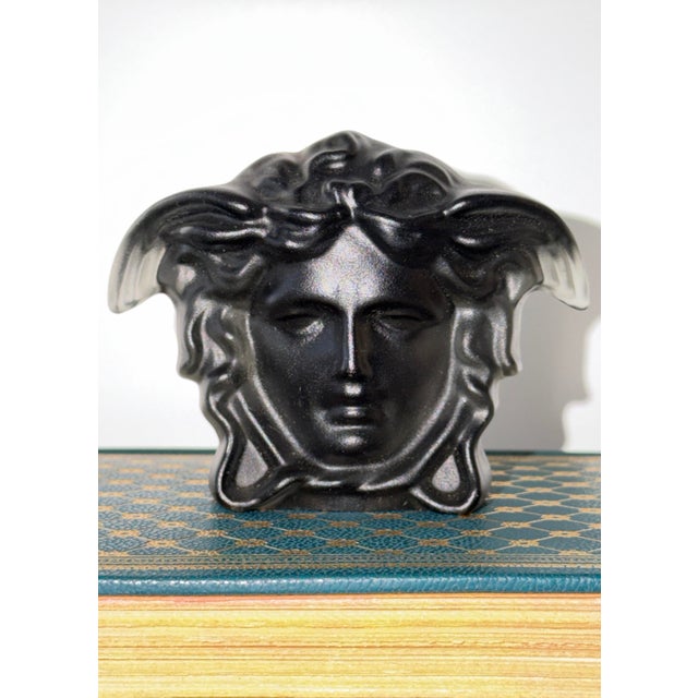 Rosenthal Germany Versace Head of Medusa Black Matte Frosted Crystal Paperweight by Rosenthal of Germany For Sale - Image 4 of 11
