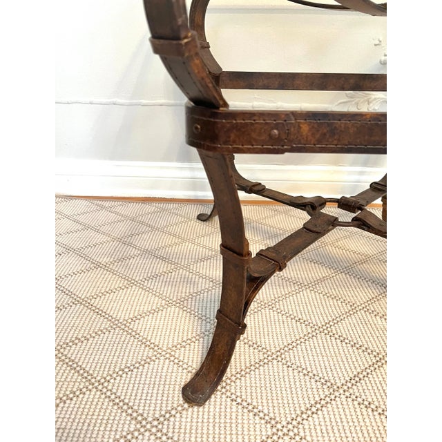 Early 20th Century Jacques Adnet or Hermes Style Side Table of Trompe L'oeil Leather Straps of Metal For Sale - Image 5 of 9