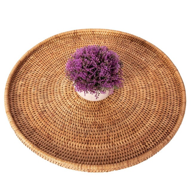 Artifacts Rattan Round Flat Tray in Honey Brown - 16" For Sale - Image 4 of 6