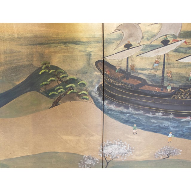 "Nanban Ship at Arrival", Early to Mid Showa Era Japanese Byobu Screen For Sale - Image 13 of 18