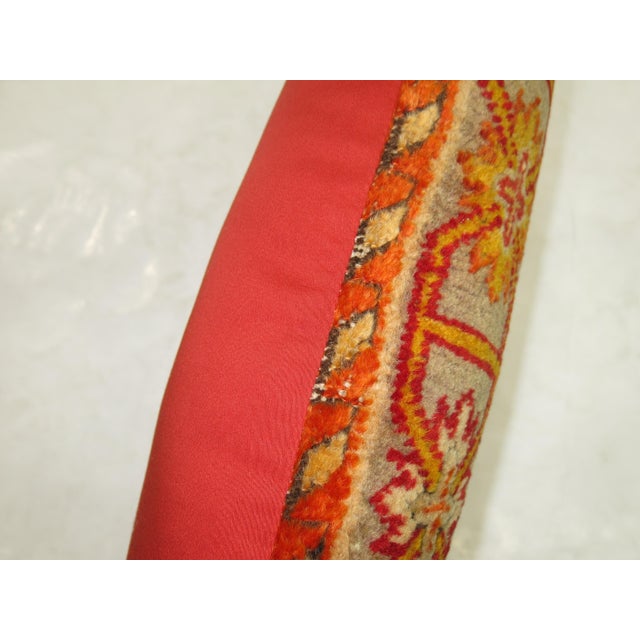 Early 21st Century Shabby Chic Orange Turkish Rug Pillow with Red Backside For Sale - Image 5 of 5