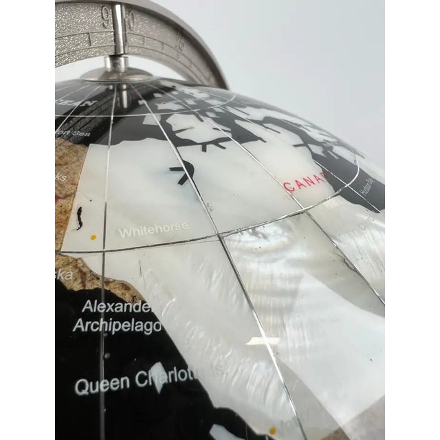 Handcrafted Semi-Precious Stone Globe on Decorative Metal Stand With Compass For Sale - Image 14 of 18