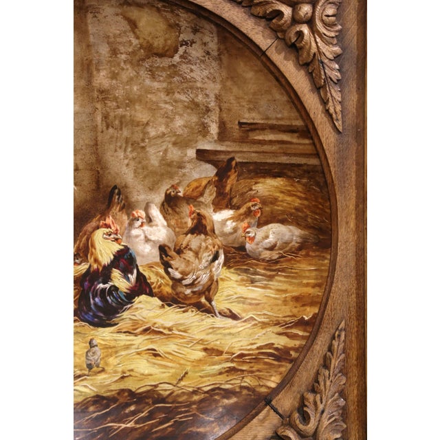 Wood 19th French Painted Faience Platter in Carved Oak Frame Signed G. Asselineau For Sale - Image 7 of 8