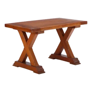 French Oak Slab Table With a X-Form Base C. 1920.