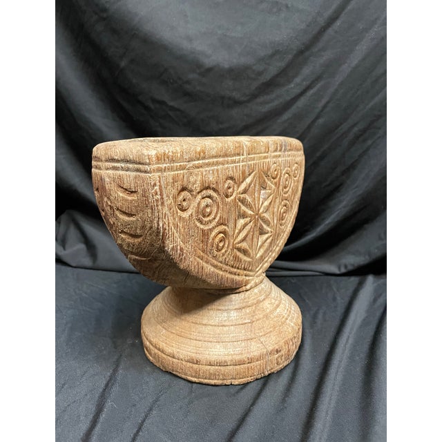 Brown Antique Wooden Candleholder/Seeder - Hand Carved in India For Sale - Image 8 of 9