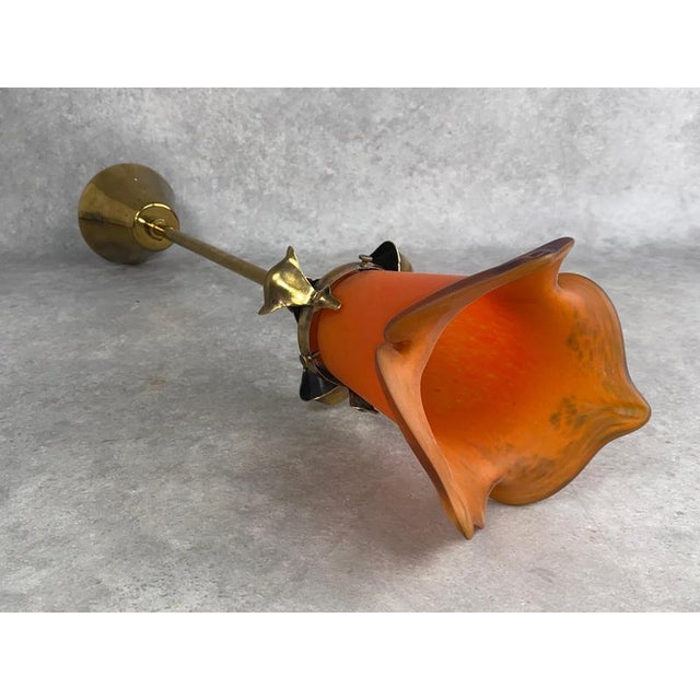Jugendstil Hanging Lamp with Orange Lampshade from Muller Fréres, 1890s For Sale - Image 6 of 9