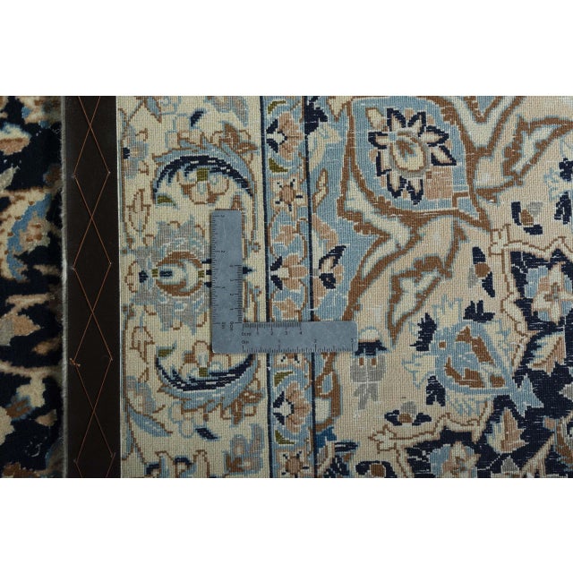Hand-Knotted Nain 9la Oriental Rug 195 X 120 Cm Fine Wool & Silk, Medallion, Blue-Beige For Sale - Image 12 of 13