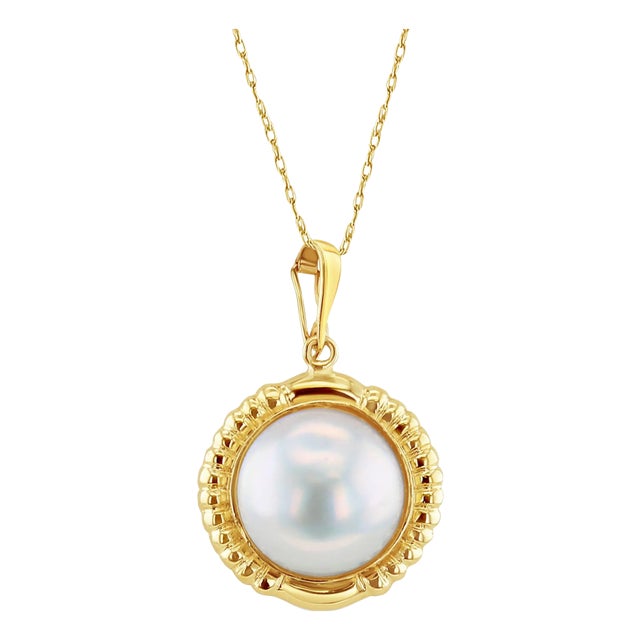 Mabe Pearl Necklace with Ridged Gold Bezel 16" For Sale