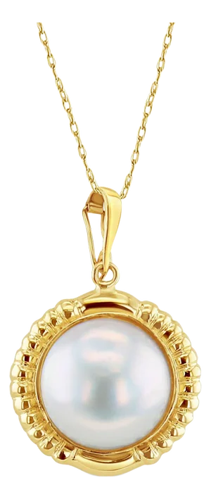 Mabe Pearl Necklace with Ridged Gold Bezel 16"