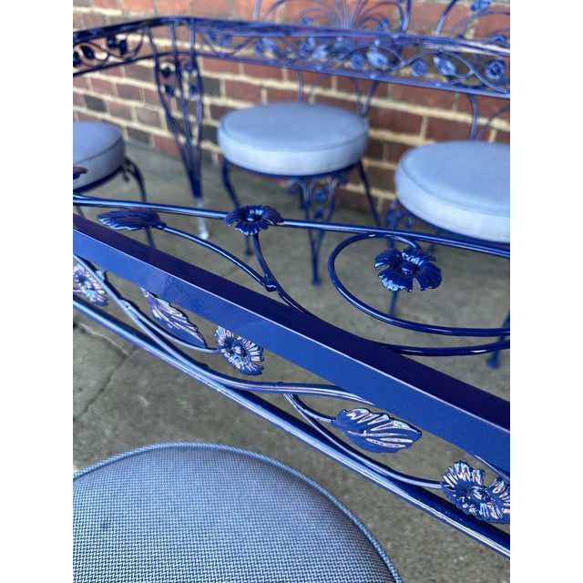 Vintage Whimsical Patio Dining Set 6 Chairs and Table Professionally Powder Coated and Upholstered For Sale - Image 9 of 9